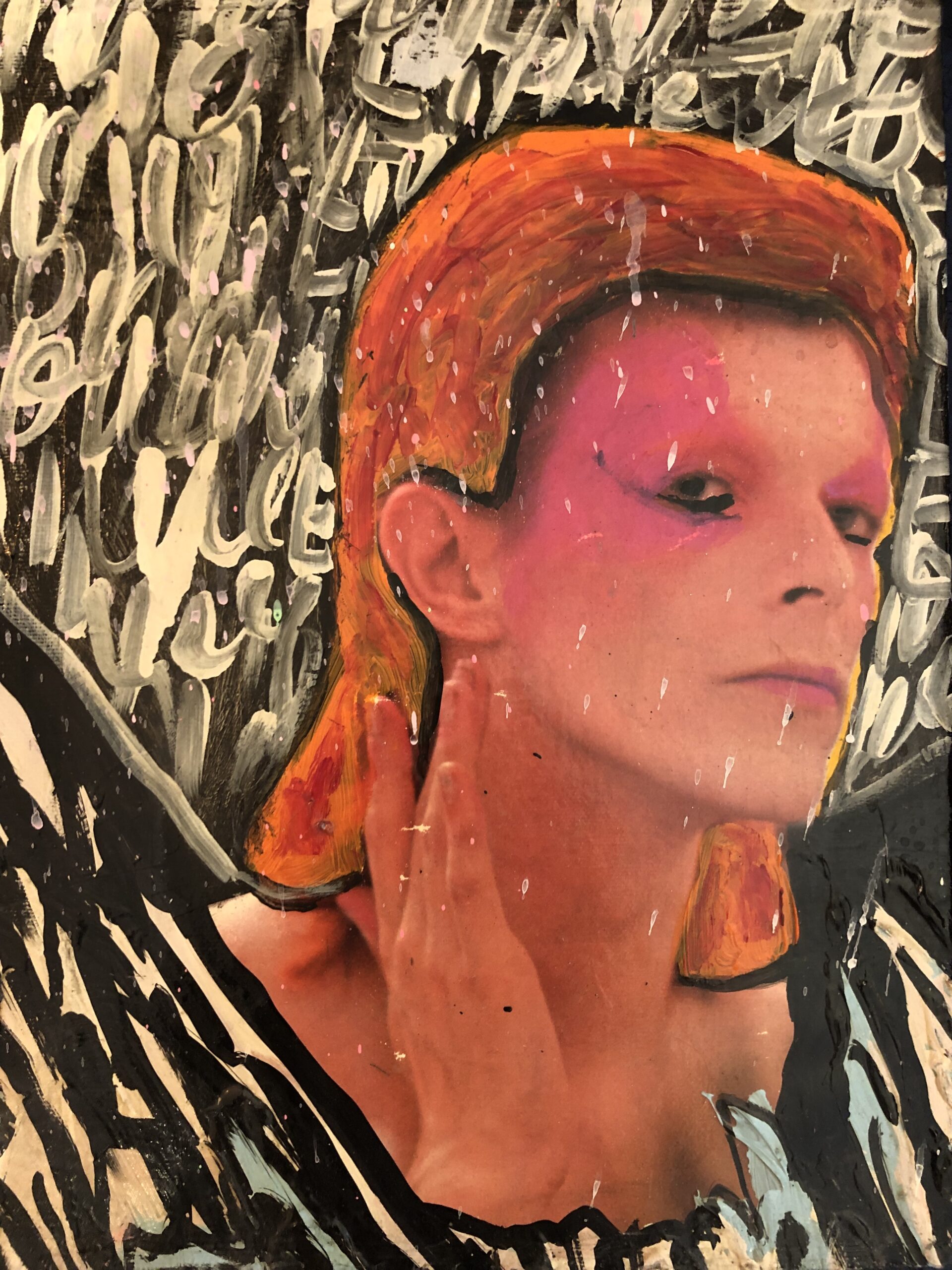 Bowie, mixed media, akryl på lærred, Galleri vesterbro, Bagerstæde, Jan klein, artbyklein Artlightcph, galleri, kunst til salg, popart, streetart, kunstsamler kunst på væggen, kunst forening, kunstindkøb, ziggy stardust, Bowie art, Bowie portræt, Bowie maleri